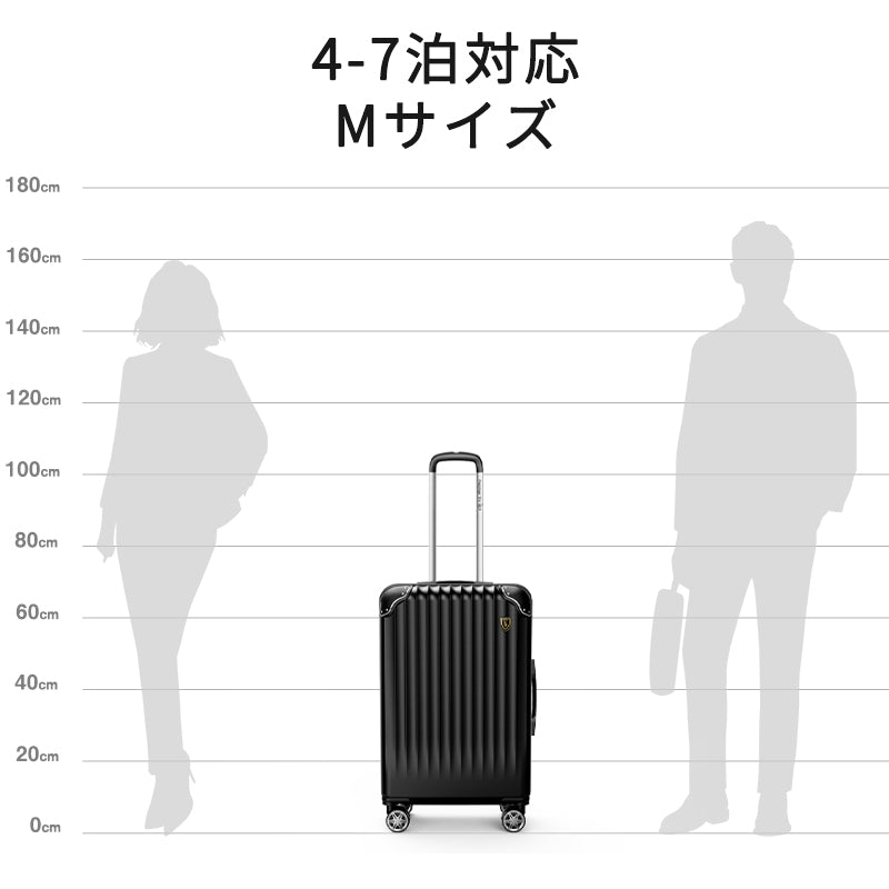 スーツケースのMサイズは、4-7泊まで対応できます。