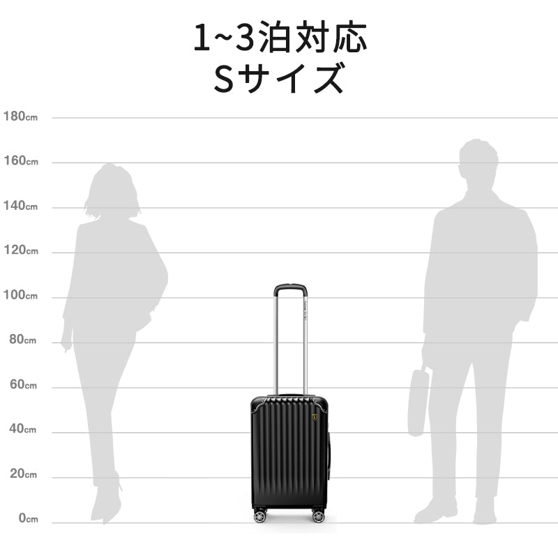 Sサイズのスーツケースは、1~3泊まで対応できます。機内持ち込み可能