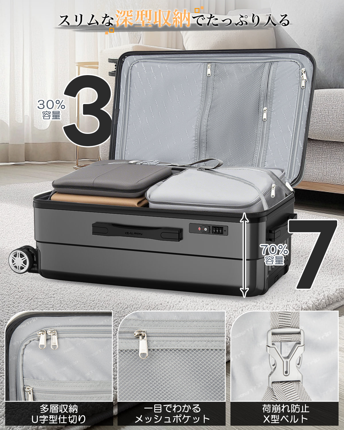 New Trip スーツケース 5輪キャスター・優れた機動性・ストッパー付き 0211 驚くほどスムーズな移動を体験