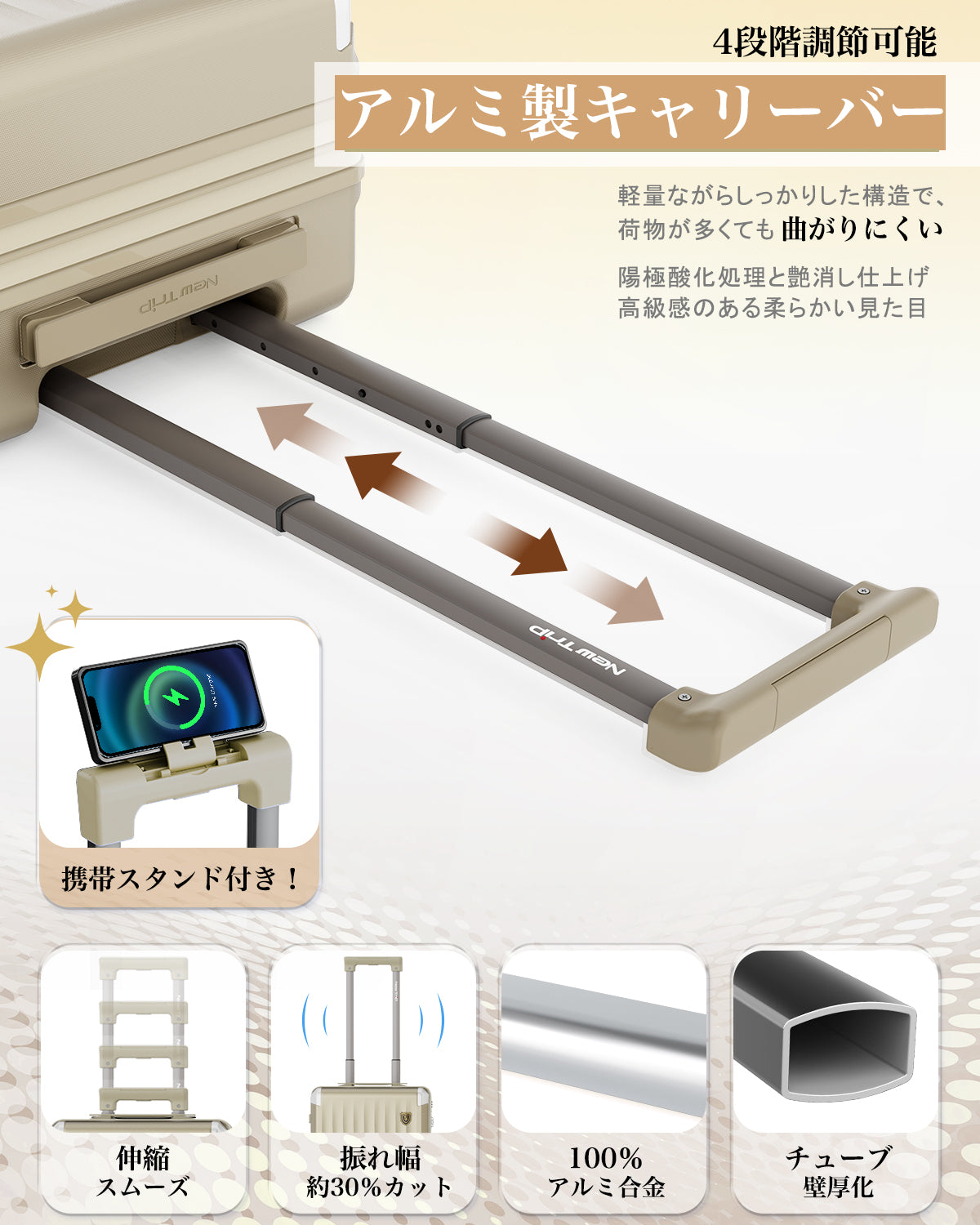 New Trip スーツケース PC素材×拡張機能搭載・HINOMOTO超静音キャスター 0502 多機能機内持ち込み