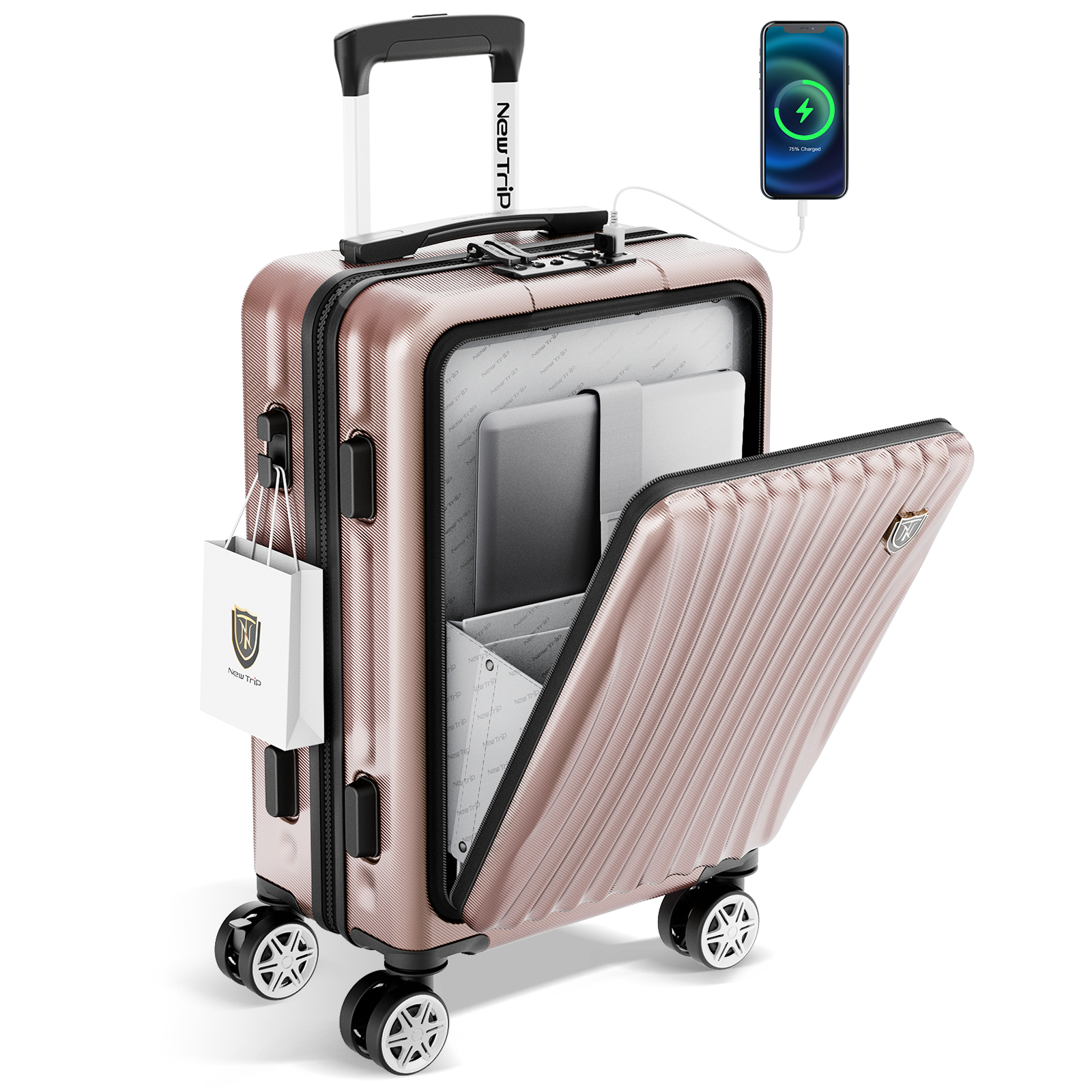 スーツケース 機内持込 キャリーケース 小型 前開き・USBポート付き 