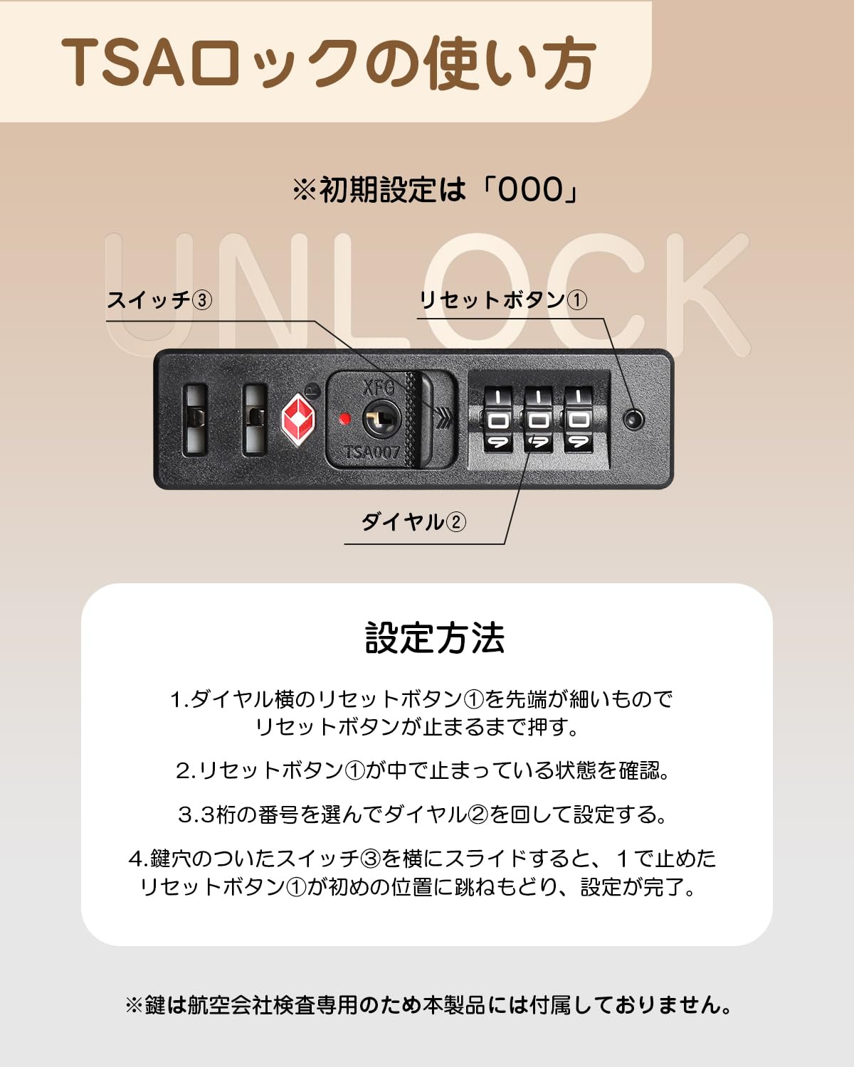 Monomi スーツケース0801は、TSA007ロックを搭載し、使い方は簡単。