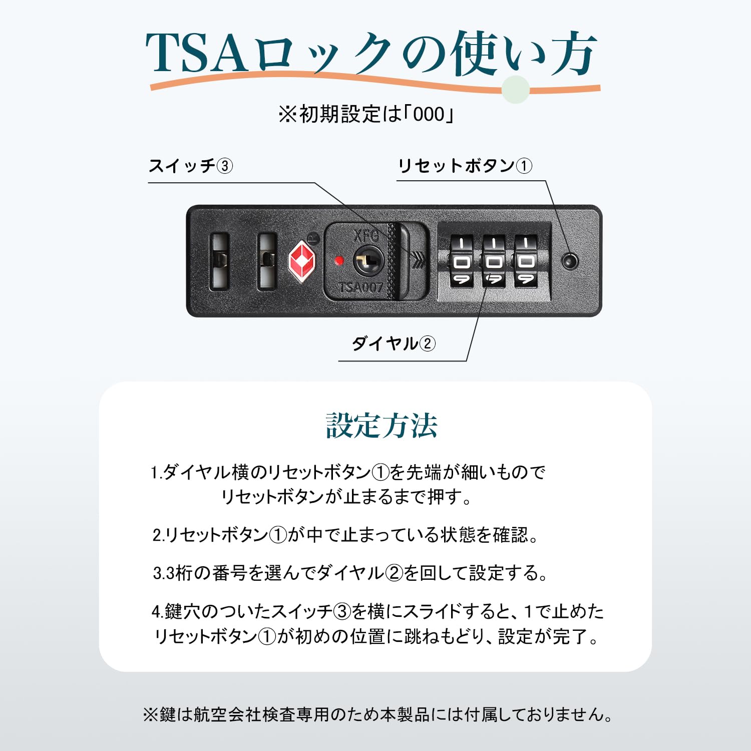 Monomi スーツケース 0802は、TSAロックを搭載、設定方法も簡単。