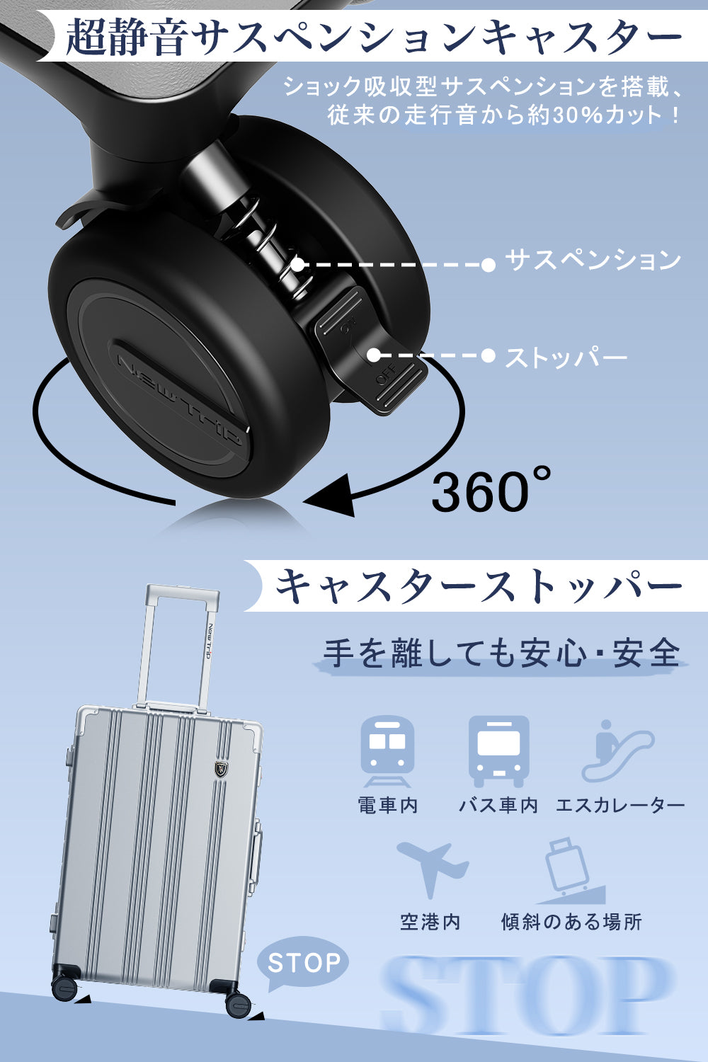 New Trip スーツケース 耐衝撃 静音キャスター搭載 アルミフレーム 1101 Top.3 ビジネスおすすめ