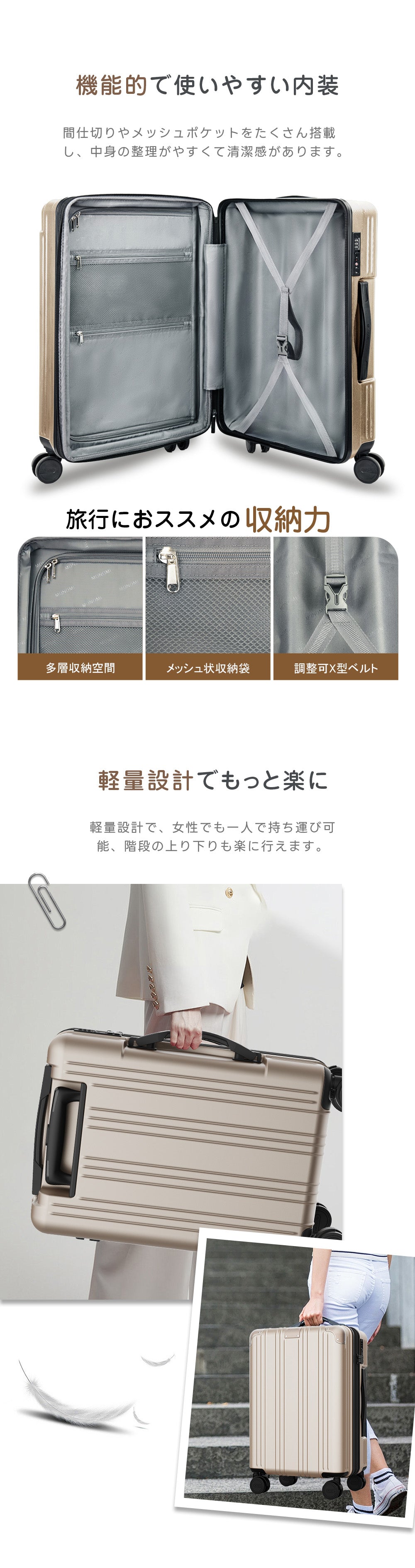 超軽量設計のスーツケース