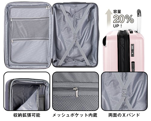 拡張機能が付いているスーツケースなら、行きはコンパクトに、帰りは荷物が増えても安心。