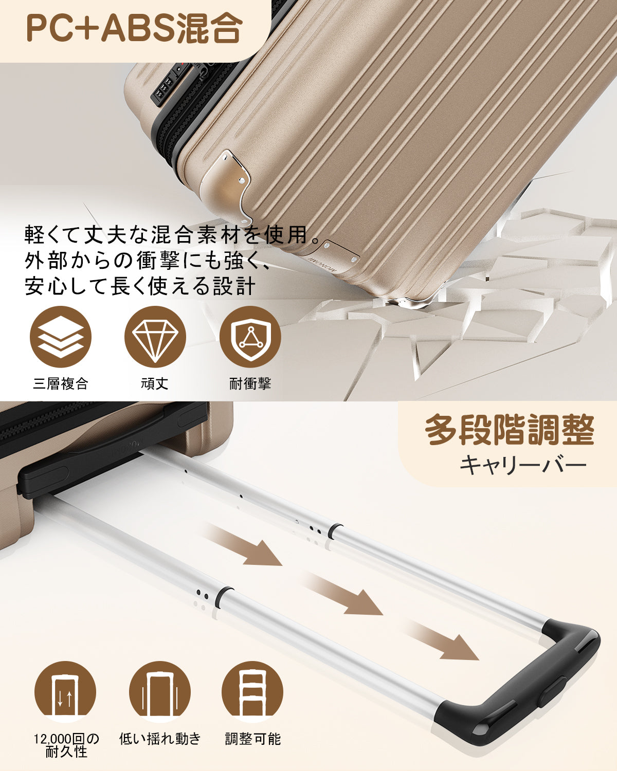 多段階調節キャリバー スーツケース