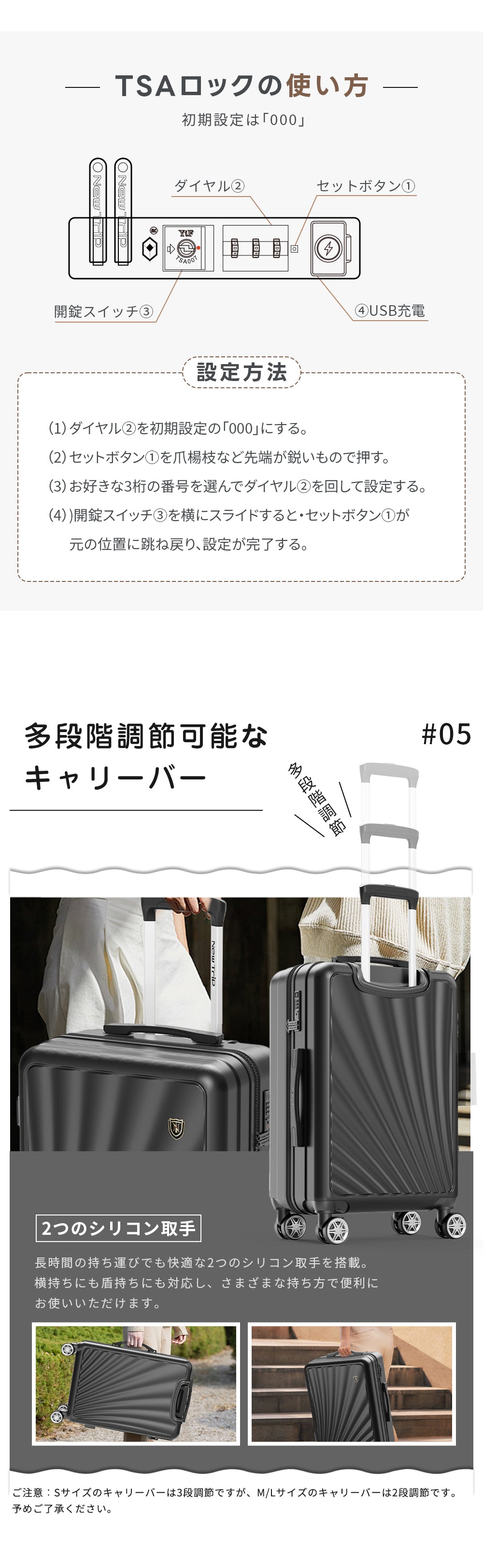 スーツケースTSAロックの設定方法
