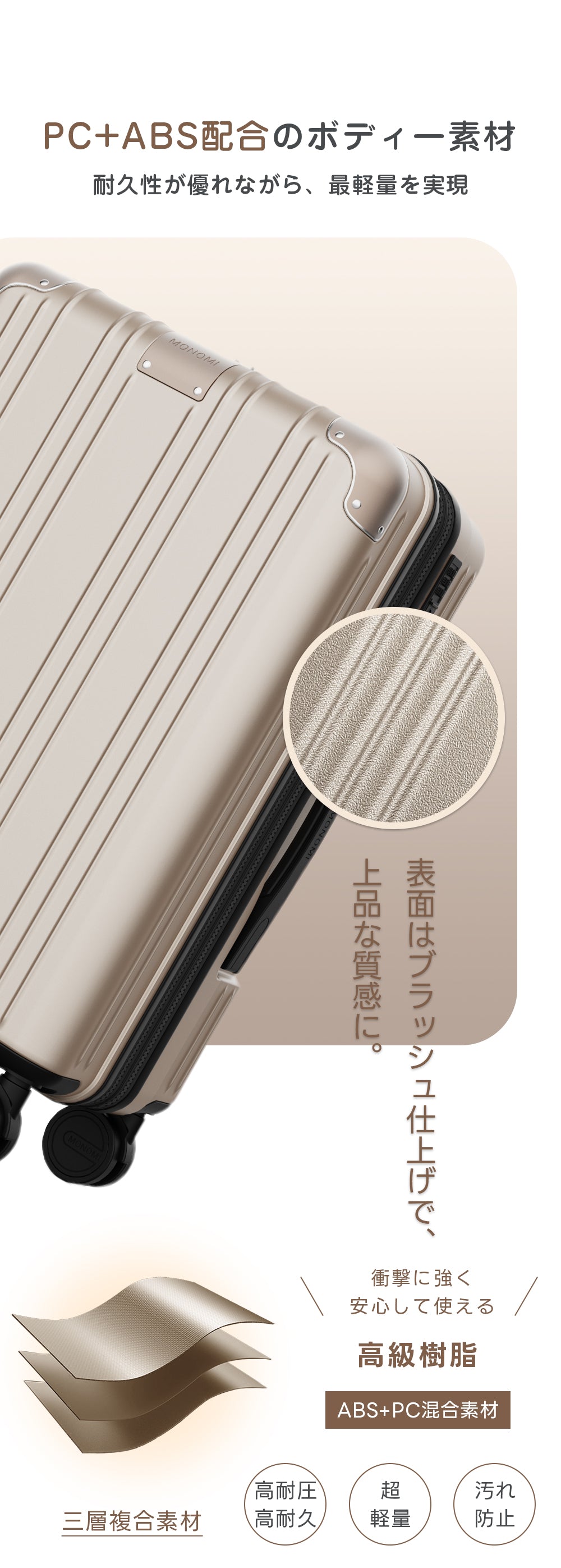 PC+ABS素材耐衝撃スーツケース