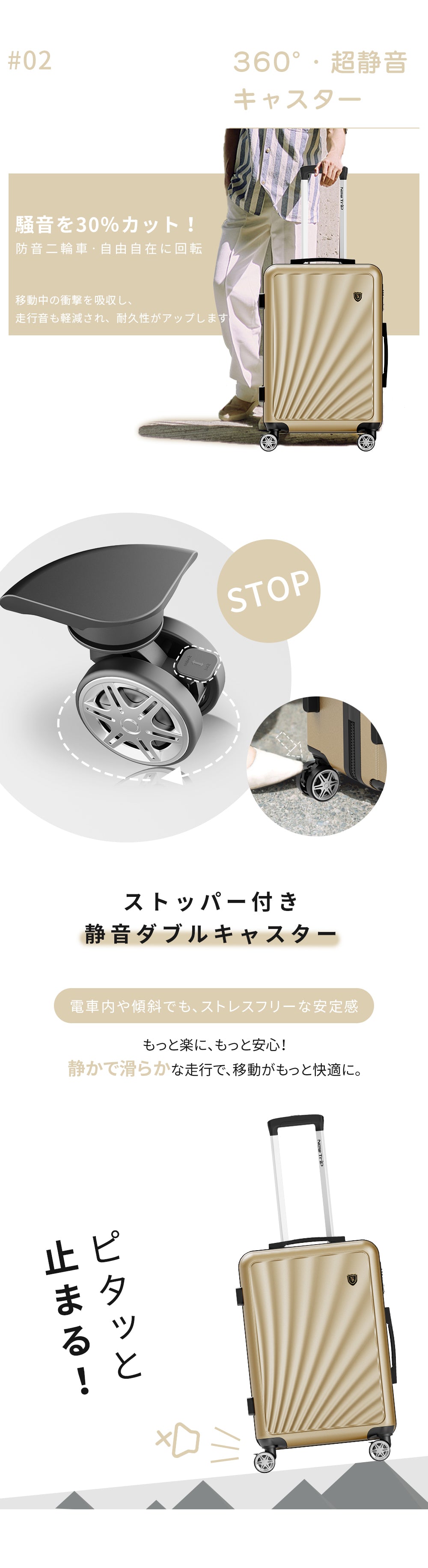 360度静音ホイール ブレーキロック スーツケース