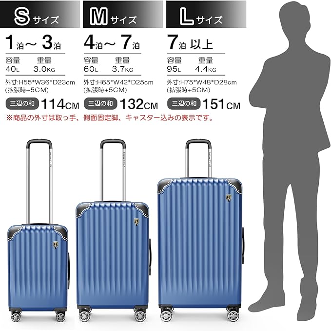 New Trip] スーツケース 拡張機能付き S-L ブルー