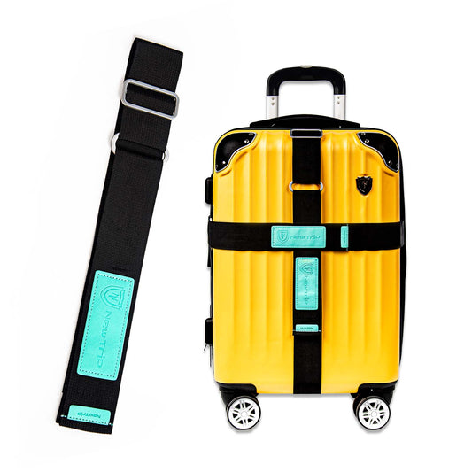 New Trip スーツケースベルト マジックテープ式 荷物をしっかり守り  取り間違え防止 固定 ベルト （ブラック&ブルー）