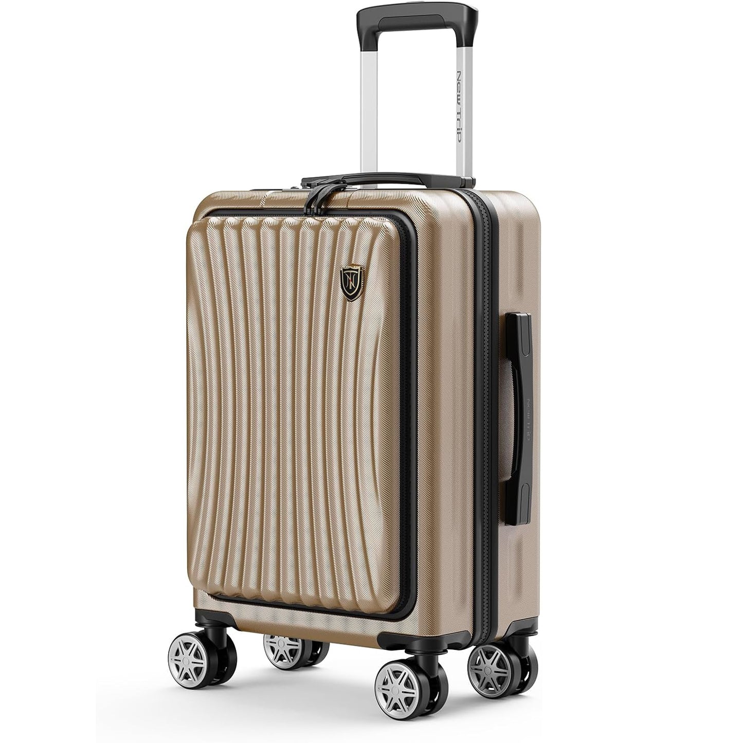 [New Trip] キャリーケース フロントオープン 機内持ち込み USBポート付き ストッパー付き スーツケース  旅行 出張 1-4泊 40リットル Sサイズ シャンパンゴールド