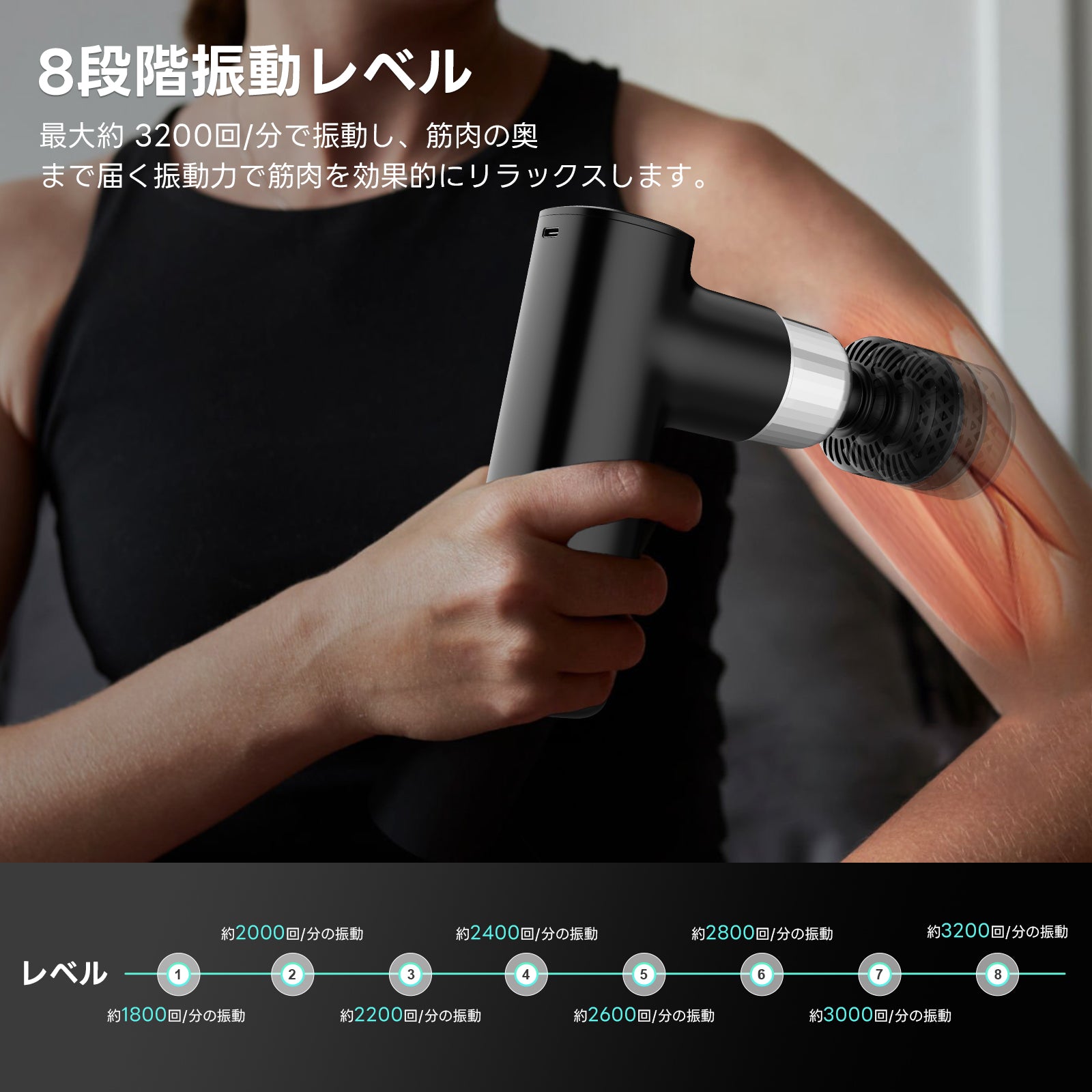 マッサージガン 温熱&冷却機能付き・筋膜リリースガン・強力・肩こり8段階強力振動 New Trip