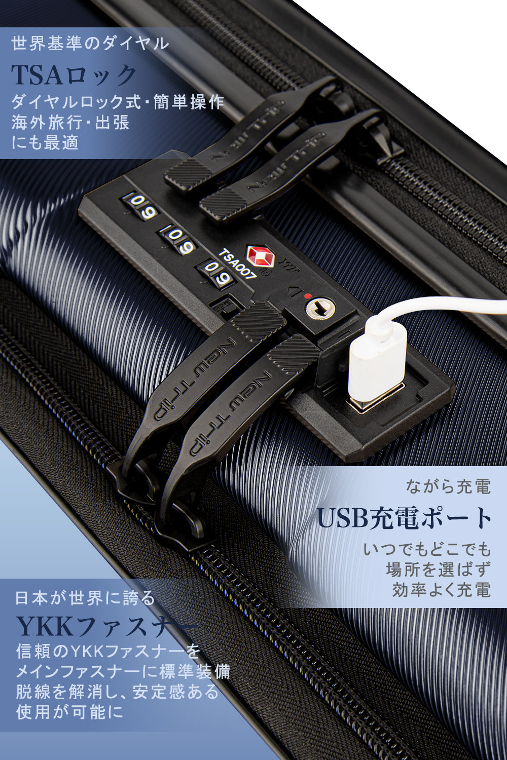 New Trip] スーツケース フロントオープン 機内持ち込み ストッパー