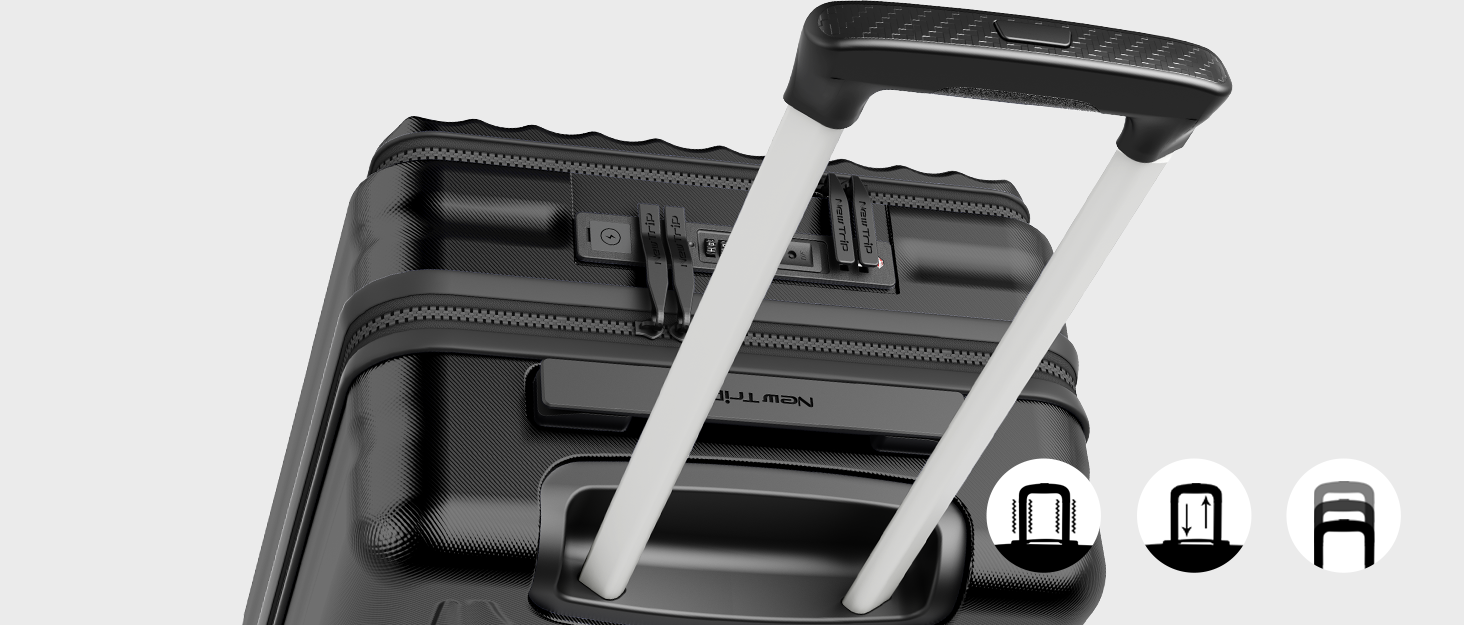 4段階調節ハンドル：身長や荷物の量に合わせて高さを細かく調整可能。