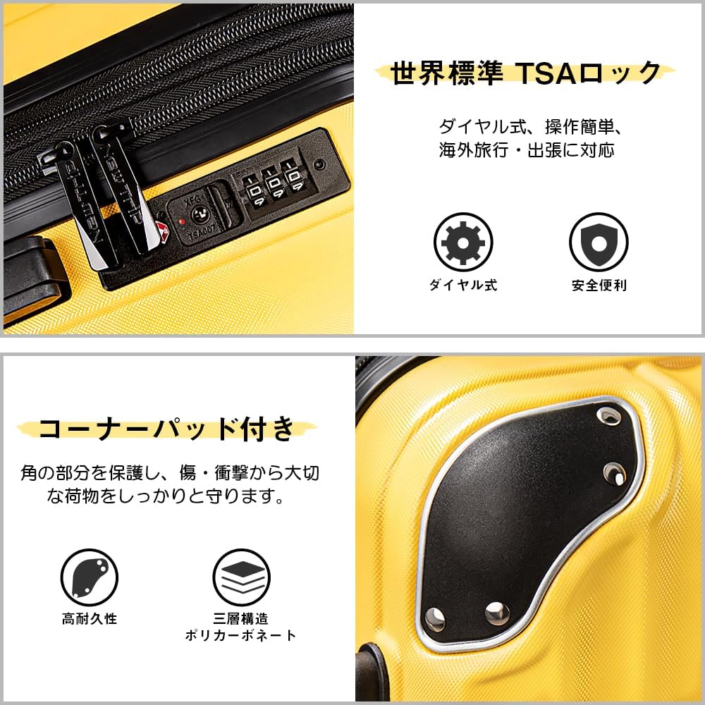 スーツケース　黄色　イエロー　Sサイズ　拡張機能　軽量　新品　旅行　M6020