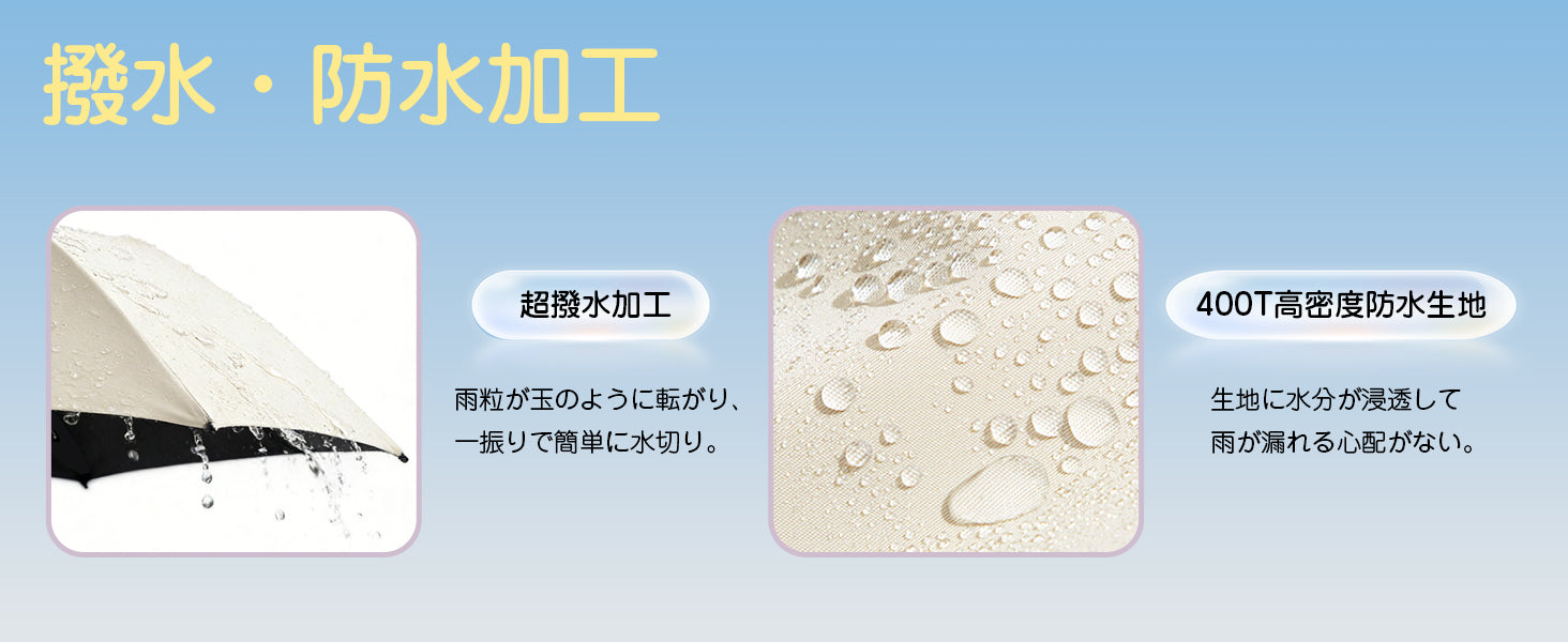 生地に水分が浸透して、雨が漏れる心配はない。