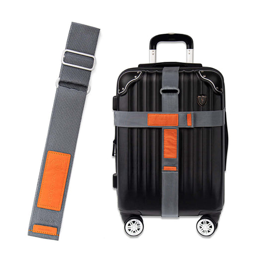 New Trip スーツケースベルト マジックテープ式  目印にも 荷物 ストラップ 固定 ベルト （グレー&オレンジ）