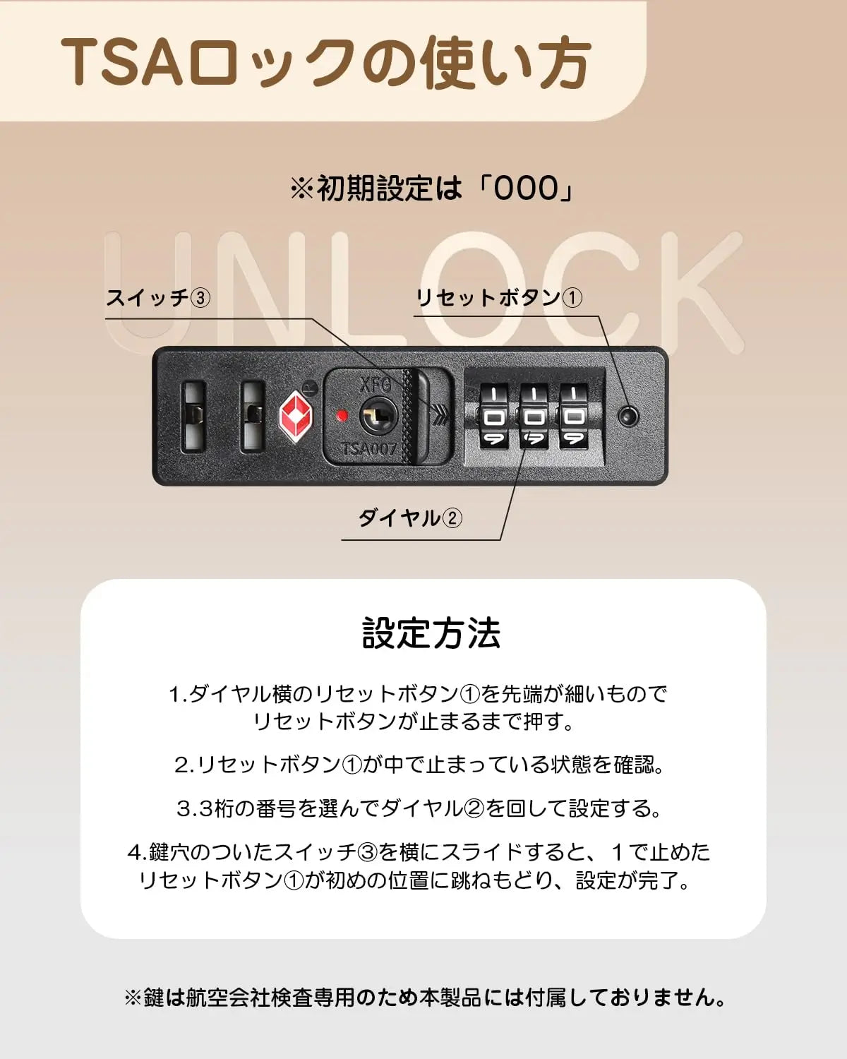 Monomi スーツケース0801は、TSA007ロックを搭載し、使い方は簡単。