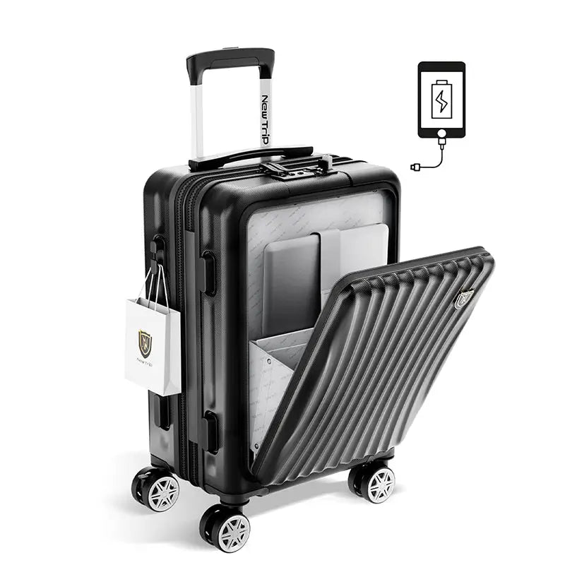 美品 83L 拡張フロントオープン　キャリーケース　ブラック 022564D2 New Trip 0702M フロントオープンスーツケース｜拡張機能・大容量設計