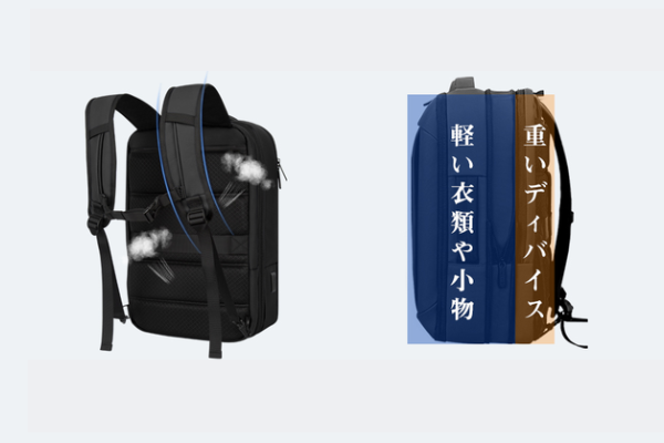 ビジネスリュックの背負い心地が重要です。