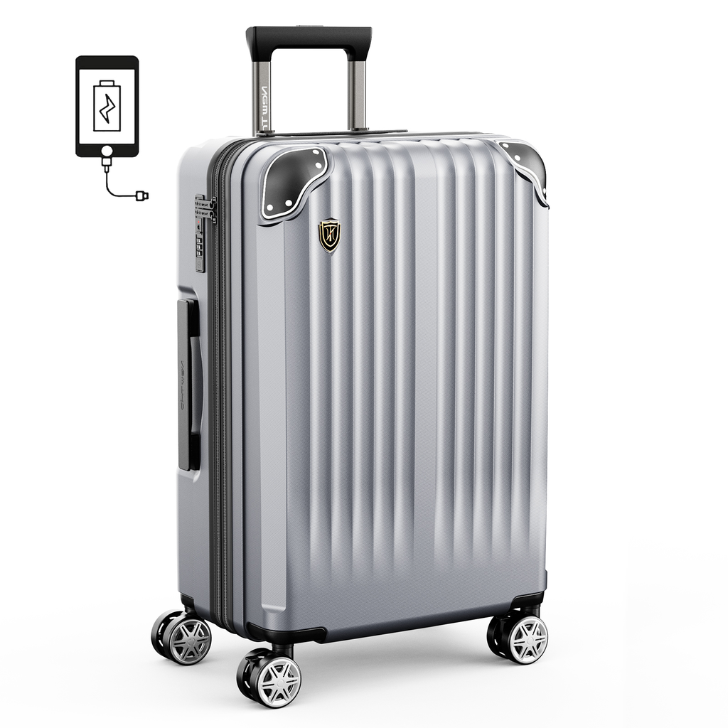 特徴：100% PC素材、YKKジッパー、20%拡張機能、USB/Type-Cポート、カップホルダー、隠しフック、8輪静音キャスター。