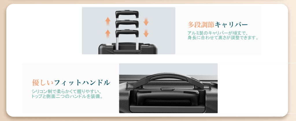 MONOMI 0802は、アルミ製キャリーバーとシリコン製ハンドルを搭載