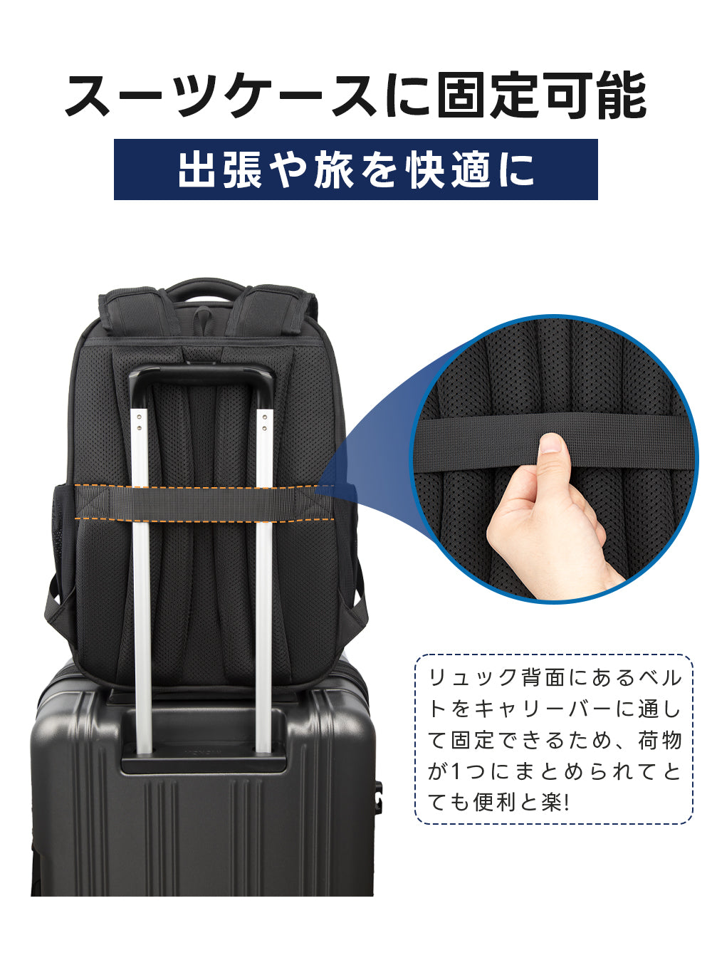 スーツケースに縛れるリュックサック
