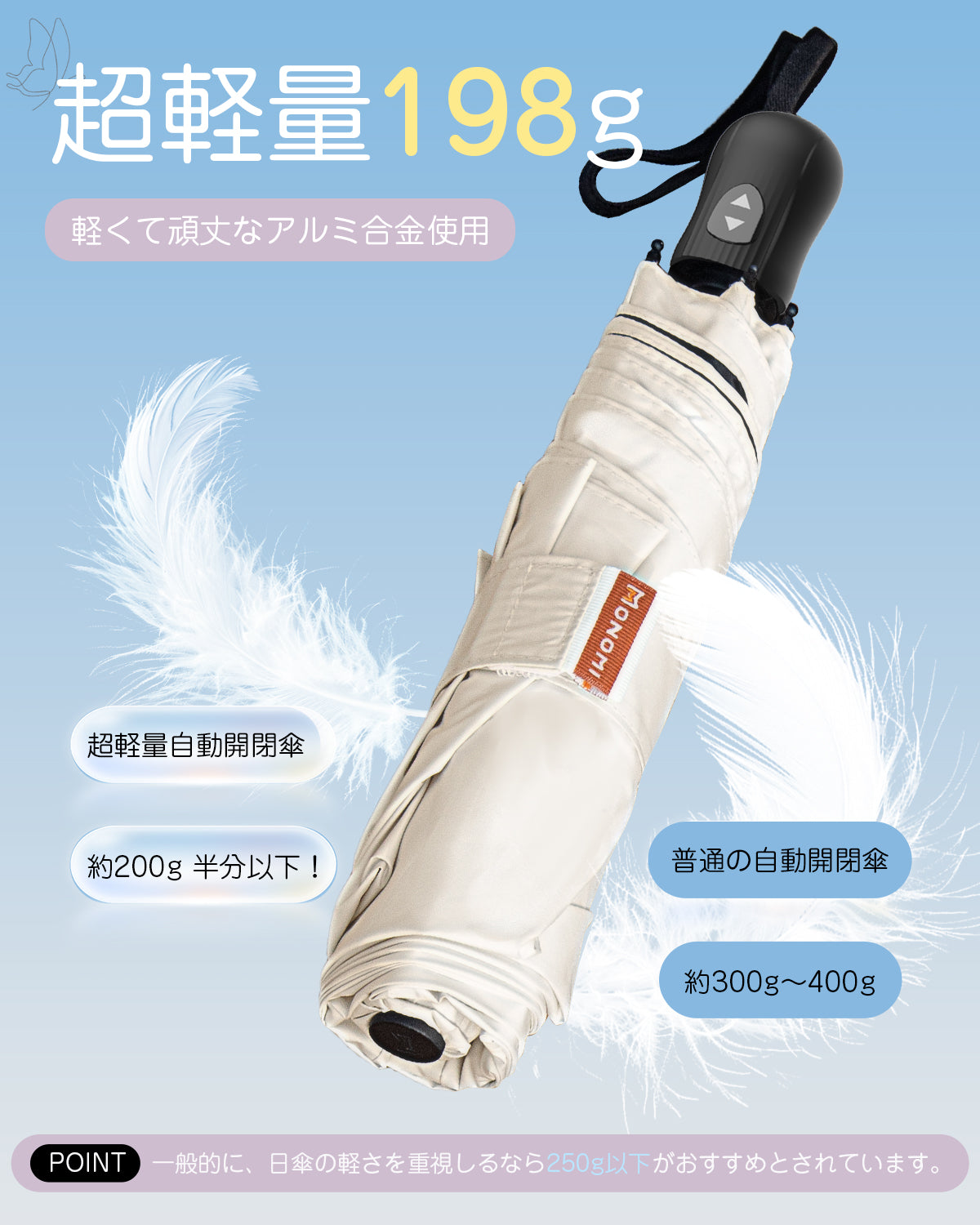 Monomi超軽量 自動開閉 日傘 7105 約198g - New Trip