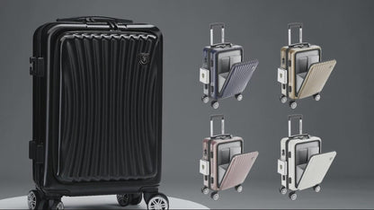 [New Trip] スーツケース フロントオープン ストッパー付き 機内持ち込み USBポート付き TSAロック ビジネス 出張 1-4泊 40リットル Sサイズ ブラック