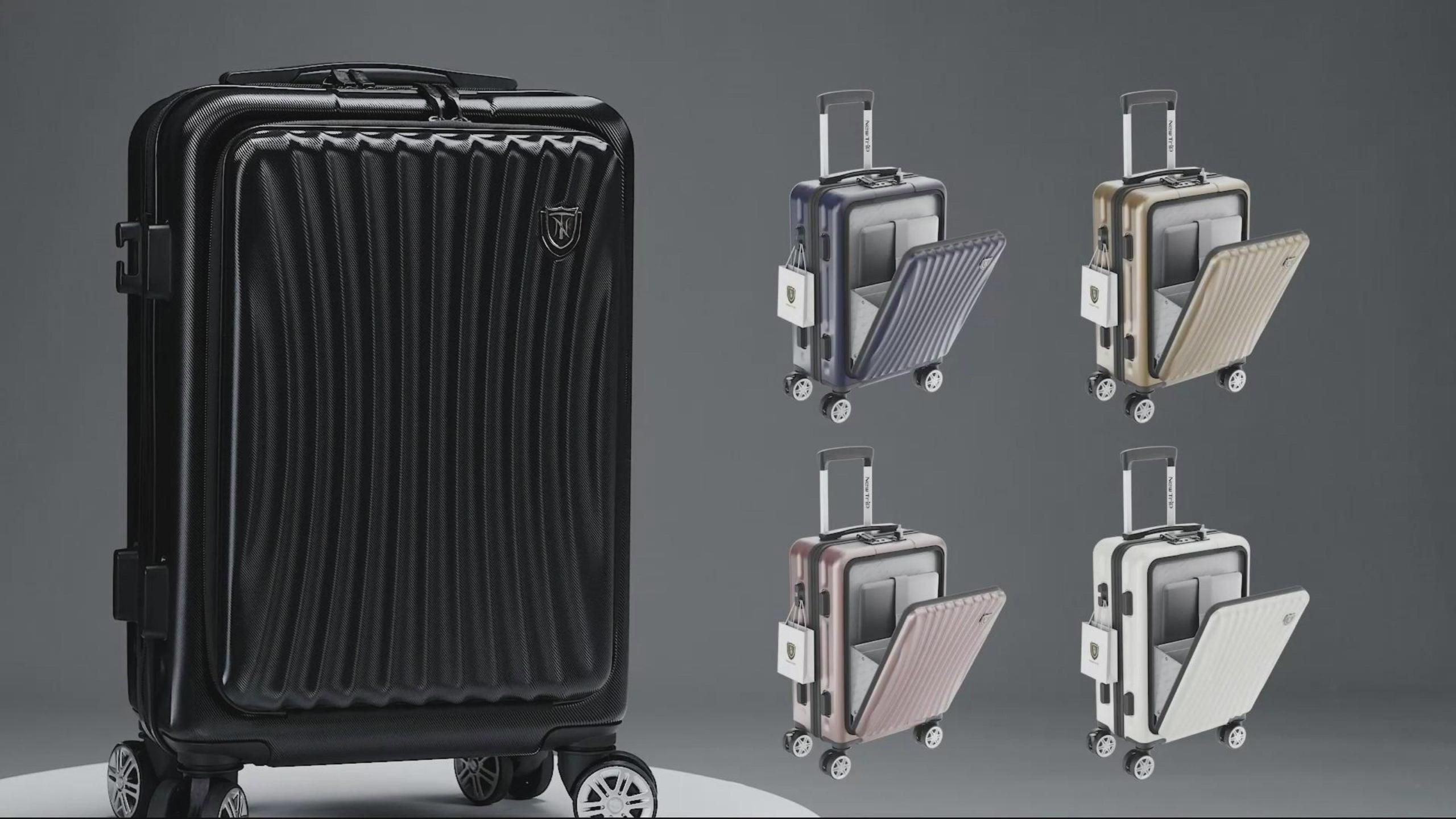 スーツケース フロントオープン usbポート付き Sサイズ 40L ブラック